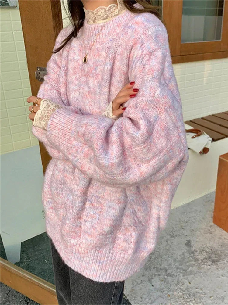 Oversized Sweater O Neck Knitted Pullover Long Sleeve | tif-shop24.de