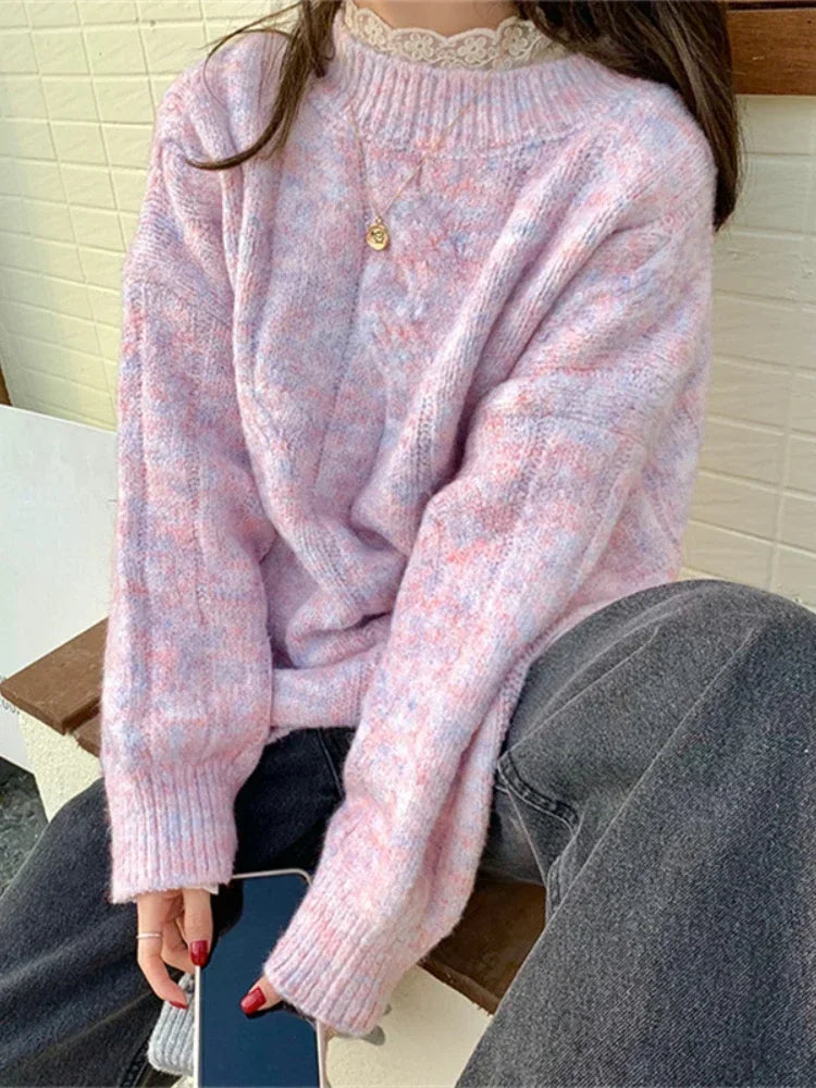 Oversized Sweater O Neck Knitted Pullover Long Sleeve | tif-shop24.de