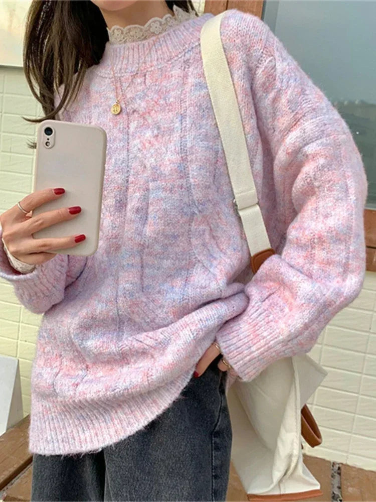 Oversized Sweater O Neck Knitted Pullover Long Sleeve - tif-shop24.de