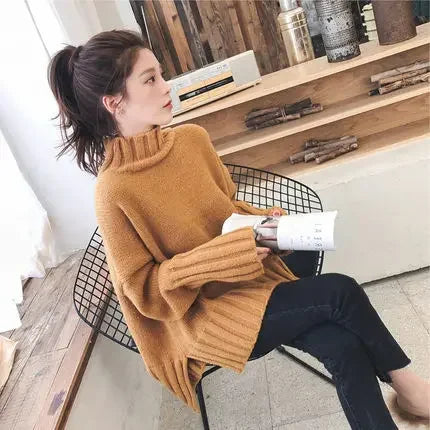 High Quality Soft Thick Warm Red High Collar Knitted Pullover Sweater Loose Casual Turtleneck Knit Jumper | tif-shop24.de
