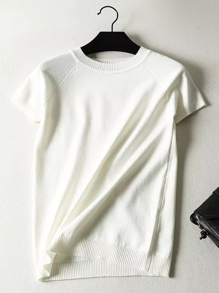 Short Sleeve Striped Sweater Knitted O-Neck Tops Korean Pull Jumper | tif-shop24.de