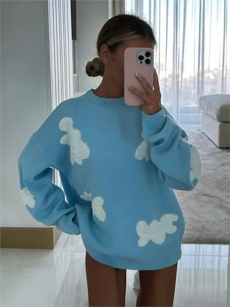 Loose New Heart Embroidery Knitted Pullover Fashion O Neck Long Sleeve Sweater | tif-shop24.de
