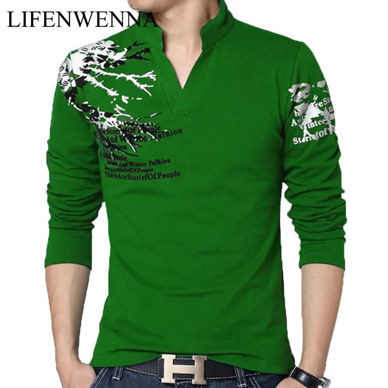 Neue Mode Blume Drucken V-Ausschnitt Langarm Casual T-Shirt | tif-shop24.de