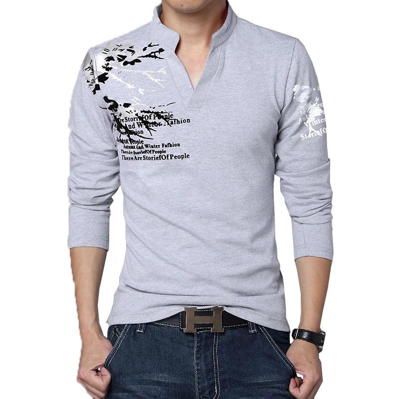 Neue Mode Blume Drucken V-Ausschnitt Langarm Casual T-Shirt - tif-shop24.de
