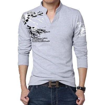 Neue Mode Blume Drucken V-Ausschnitt Langarm Casual T-Shirt | tif-shop24.de