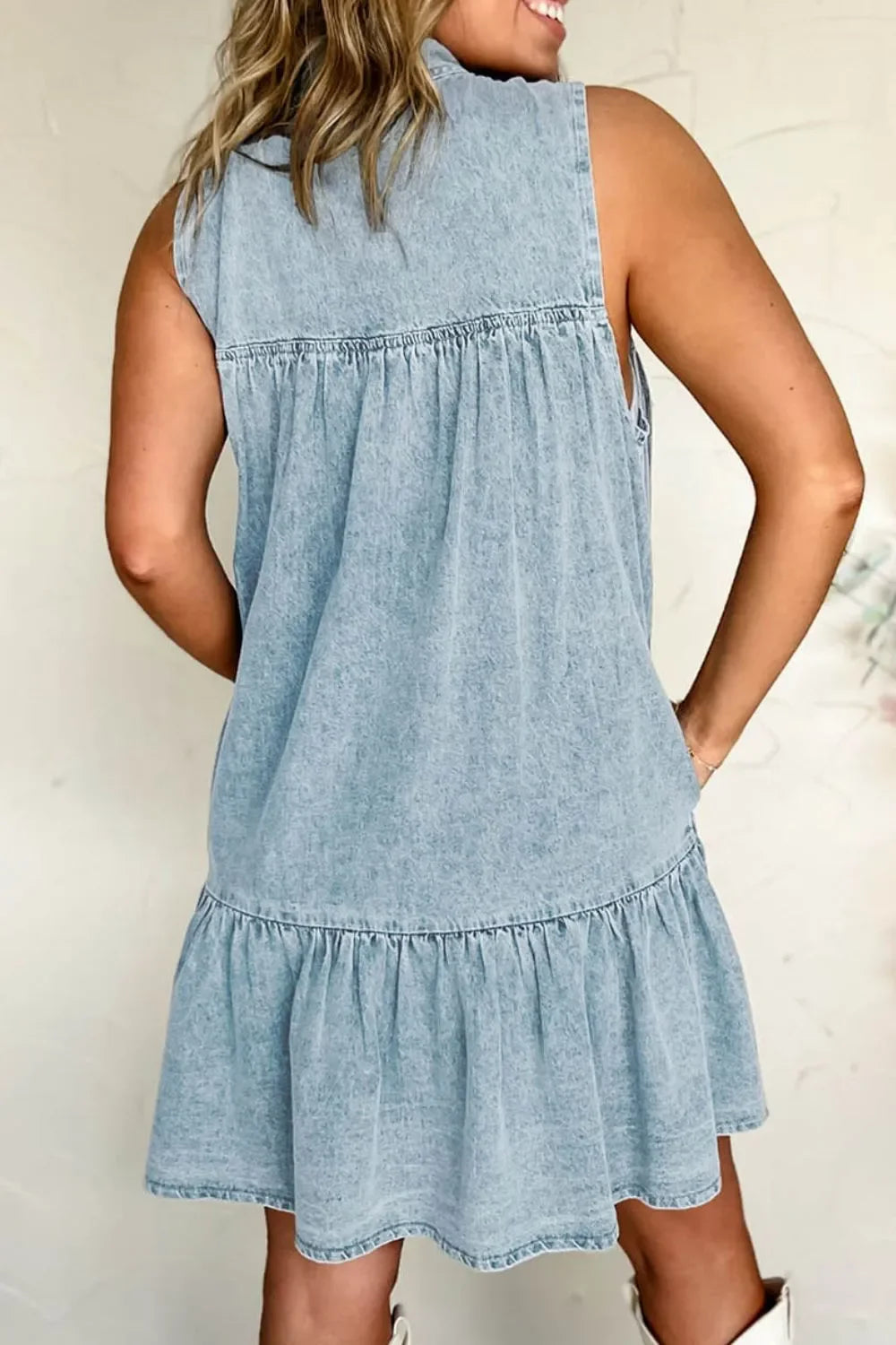 Tie Neck Sleeveless Denim Dress - tif-shop24.de
