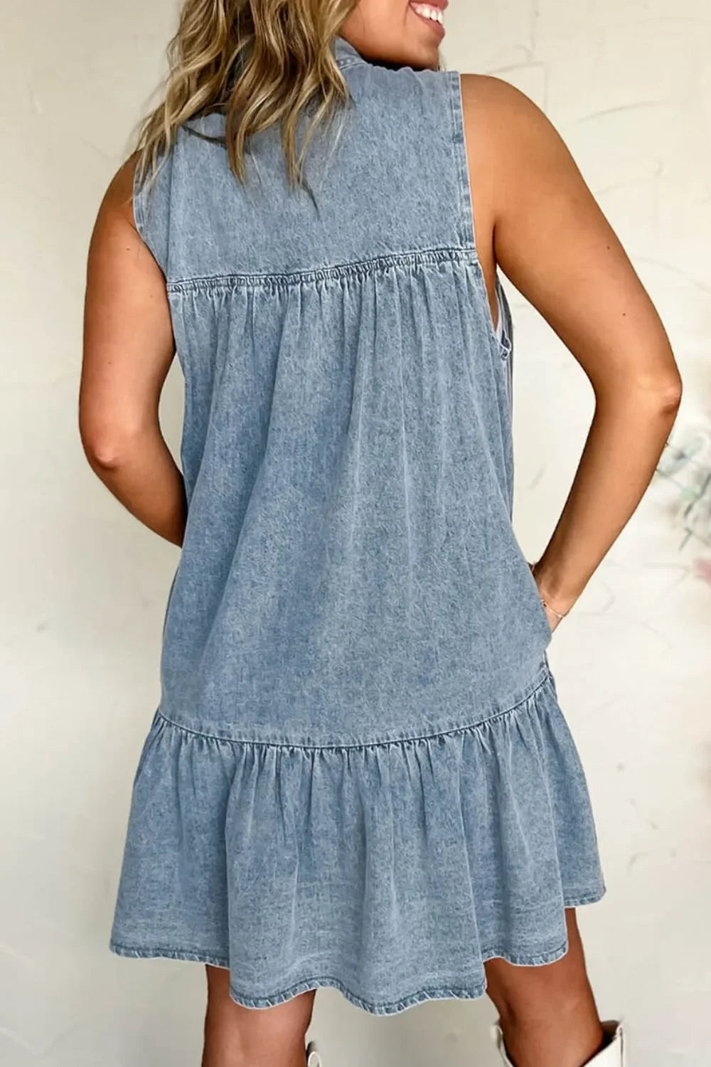 Tie Neck Sleeveless Denim Dress - tif-shop24.de