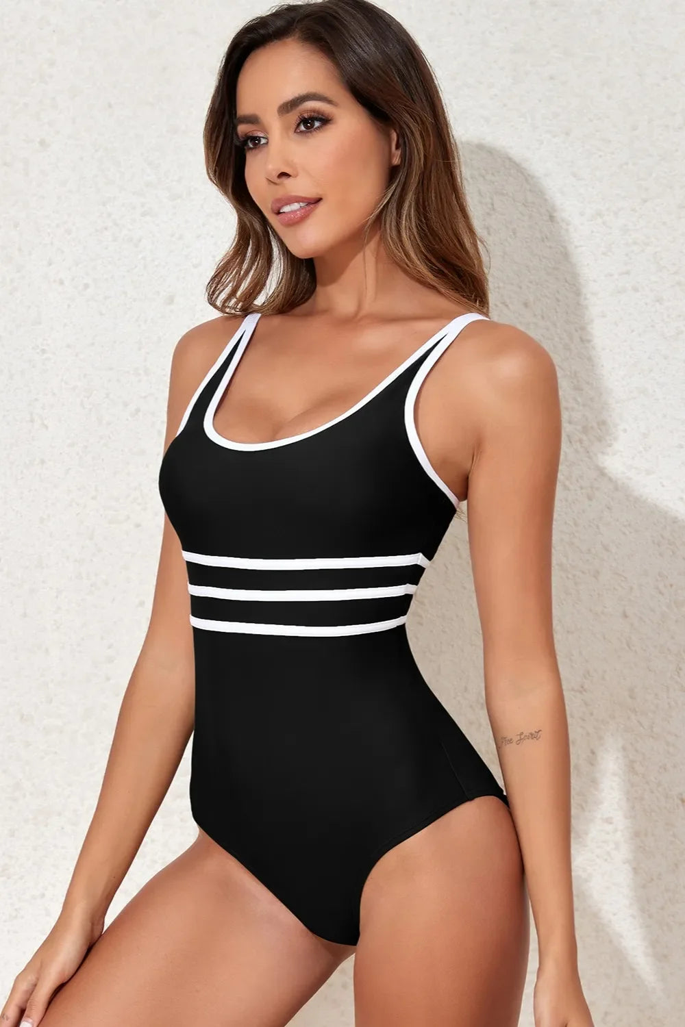 Contrast Trim Scoop Neck One-Piece Swimwear - tif-shop24.de