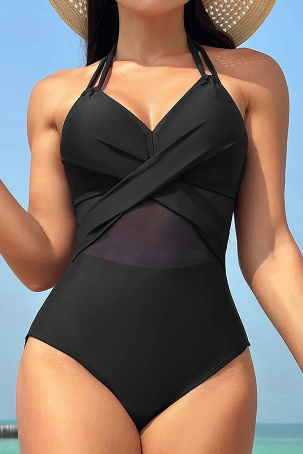 Crisscross Halter Neck One-Piece Swimwear - tif-shop24.de