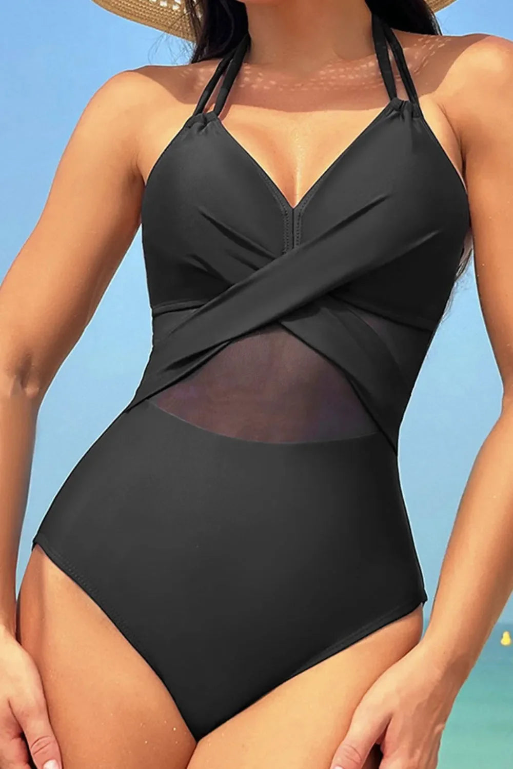 Crisscross Halter Neck One-Piece Swimwear - tif-shop24.de