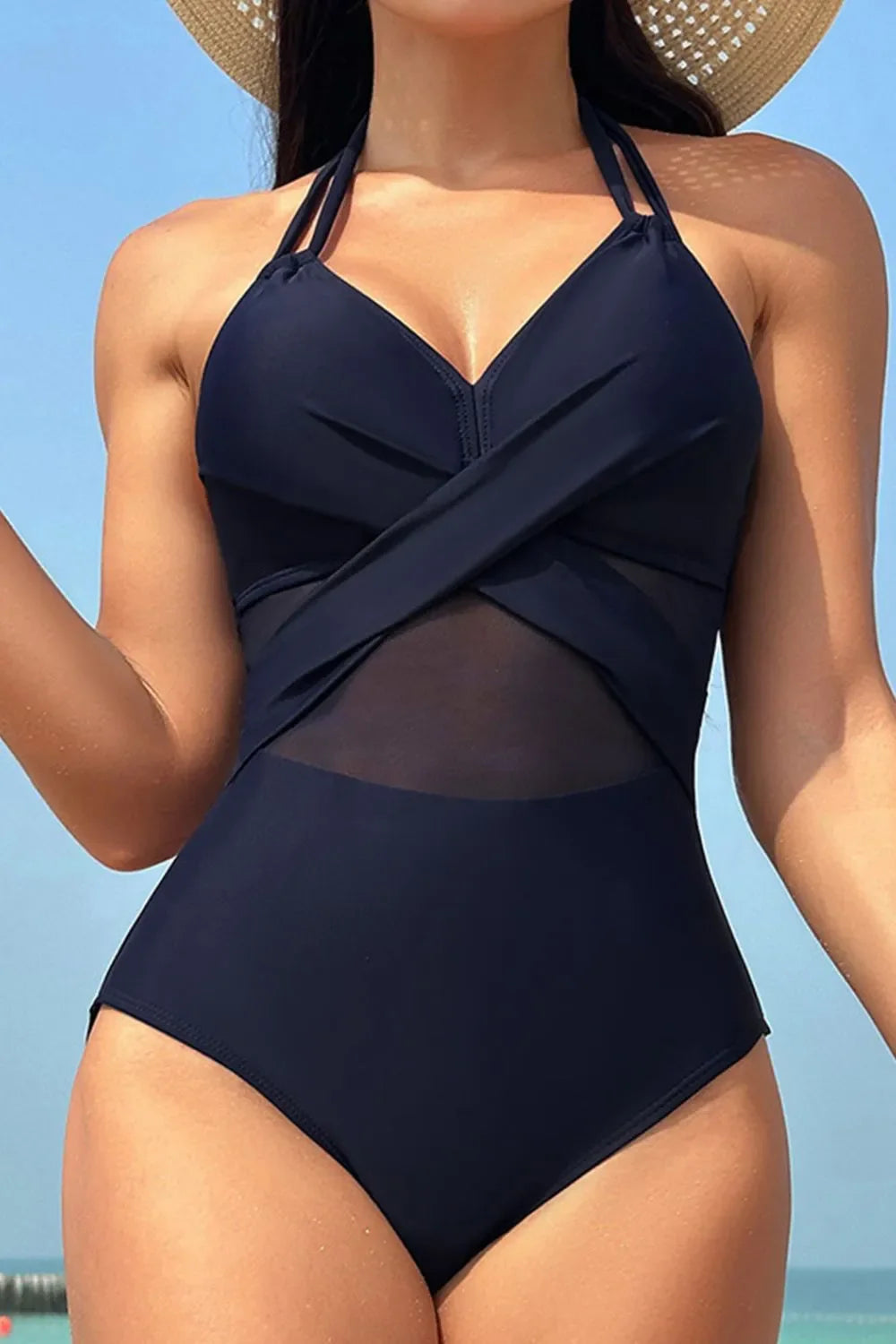 Crisscross Halter Neck One-Piece Swimwear - tif-shop24.de