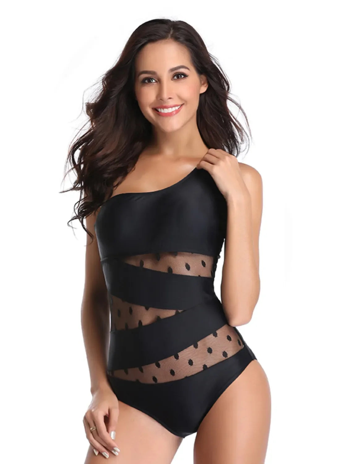 One Shoulder Polka Dot One-Piece Swimwear - tif-shop24.de