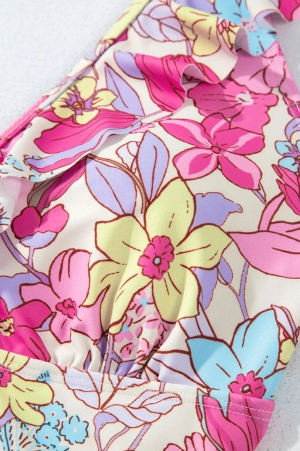 Floral Ruffle Trim Tummy Control One Piece Swimsuit - tif-shop24.de