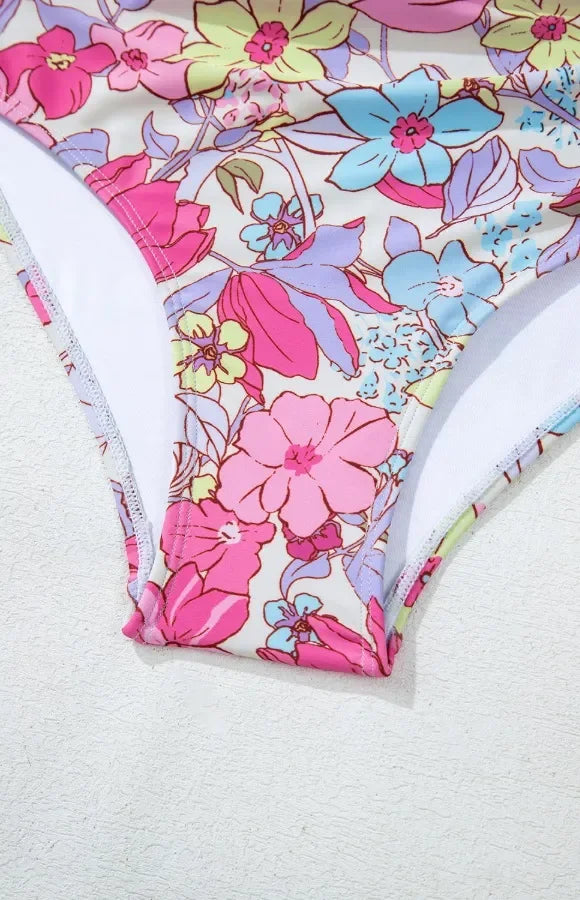 Floral Ruffle Trim Tummy Control One Piece Swimsuit - tif-shop24.de