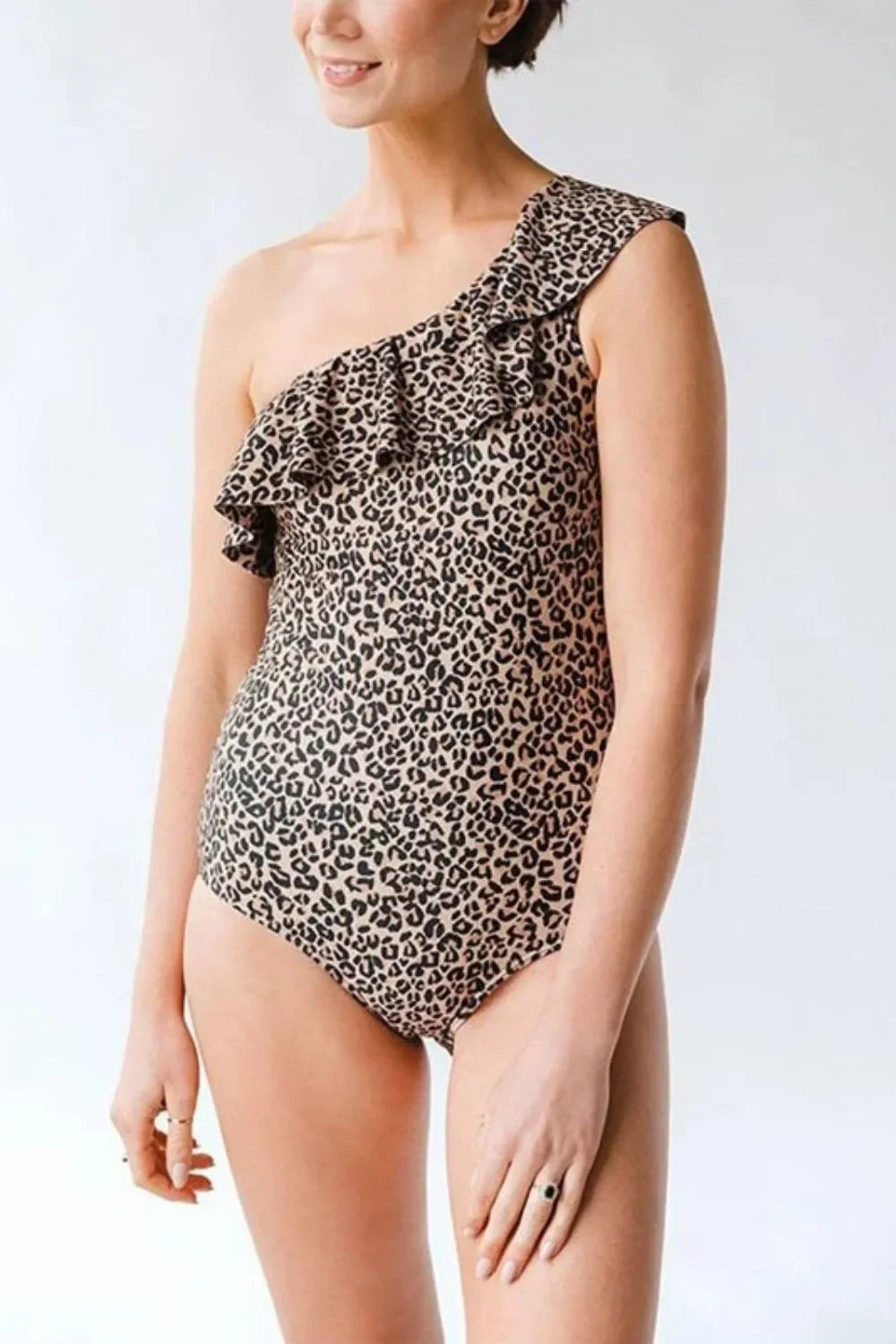 Full Size Ruffled Leopard Single Shoulder One-Piece Swimwear - tif-shop24.de