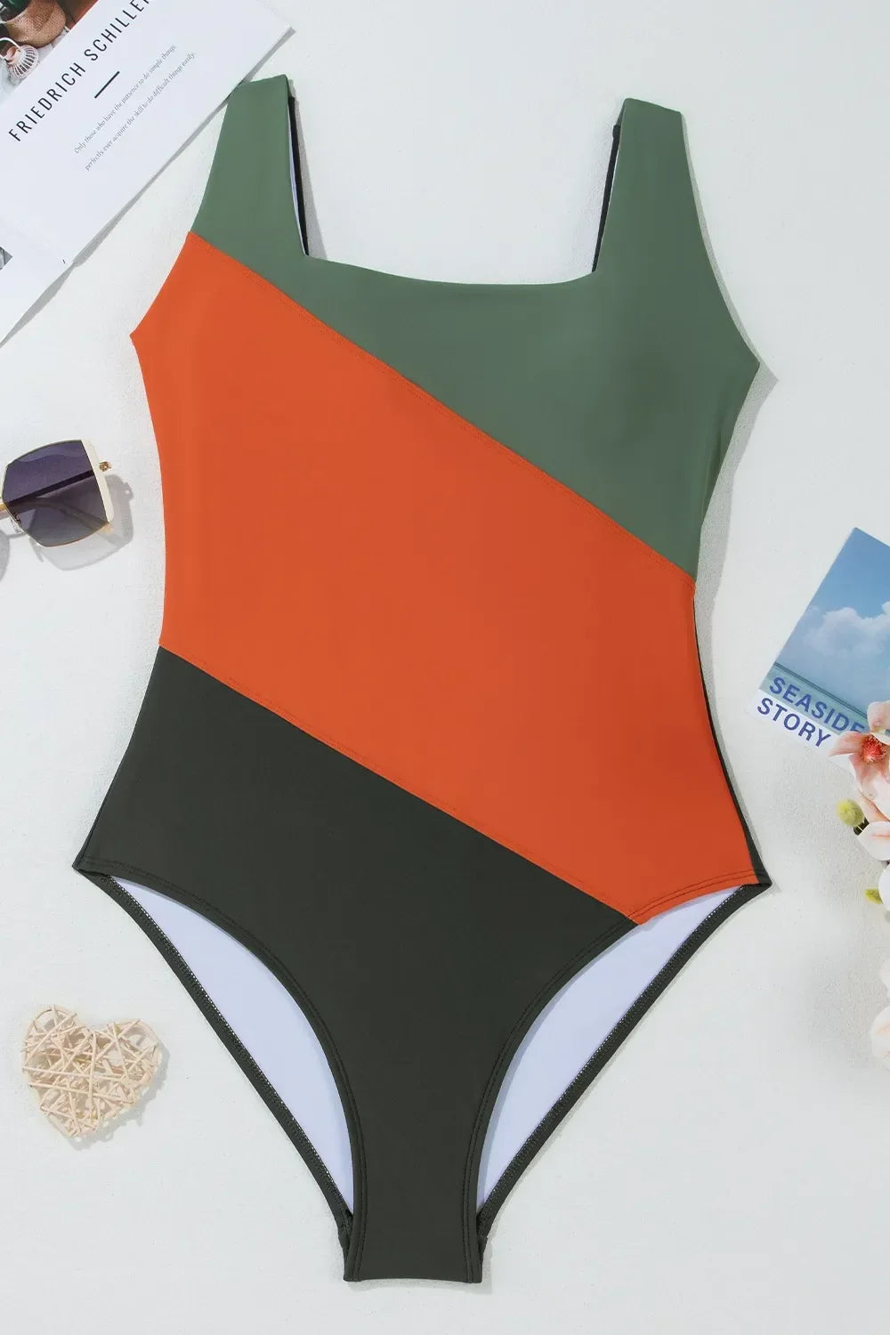 Color Block Padded Square Neck One Piece Swimsuit - tif-shop24.de