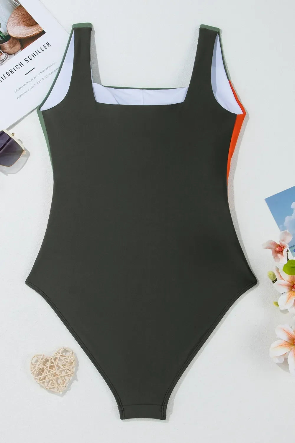 Color Block Padded Square Neck One Piece Swimsuit - tif-shop24.de