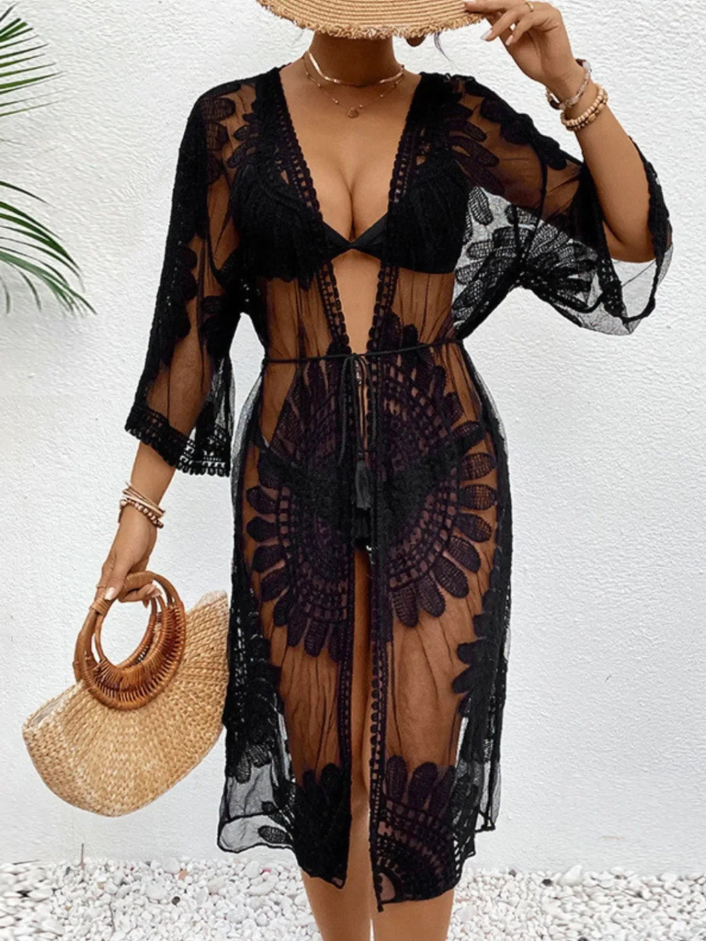 Lace Open Front Longline Cover-Up - tif-shop24.de