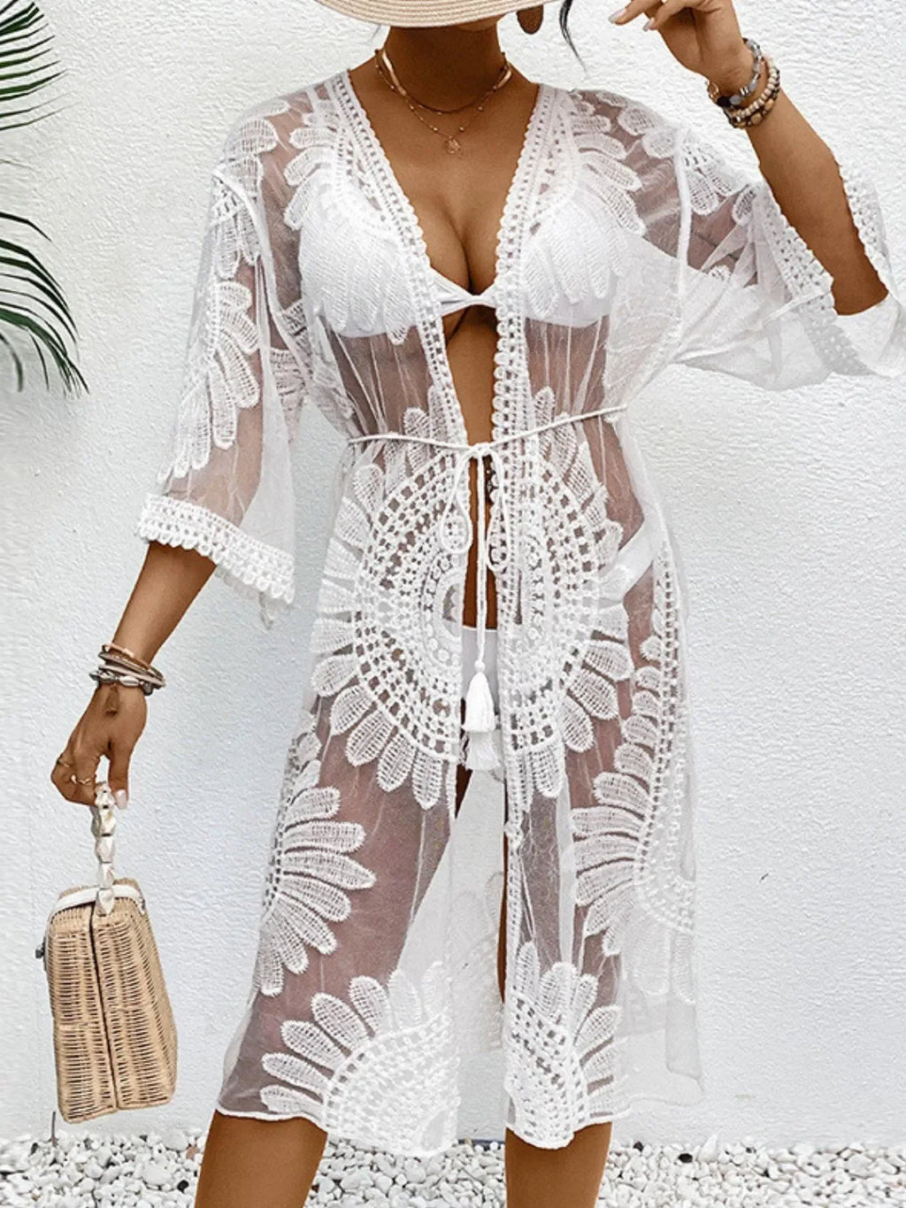 Lace Open Front Longline Cover-Up - tif-shop24.de