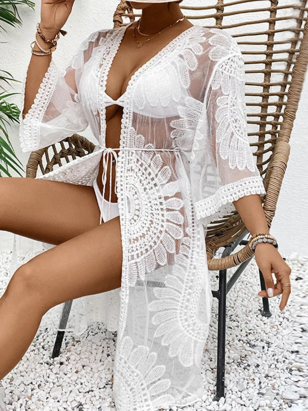 Lace Open Front Longline Cover-Up - tif-shop24.de