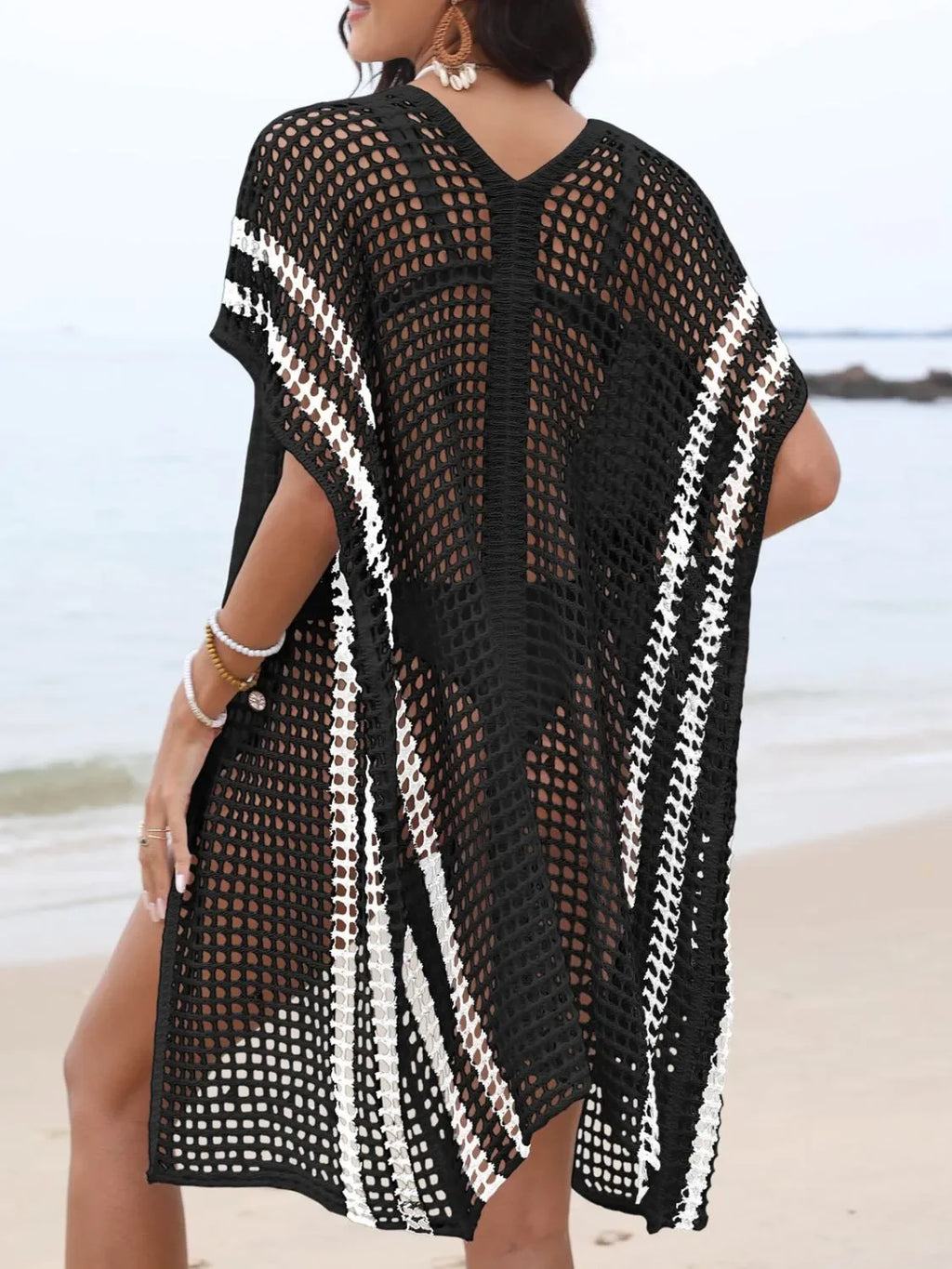 Open Front Contrast Openwork Cover-Up - tif-shop24.de
