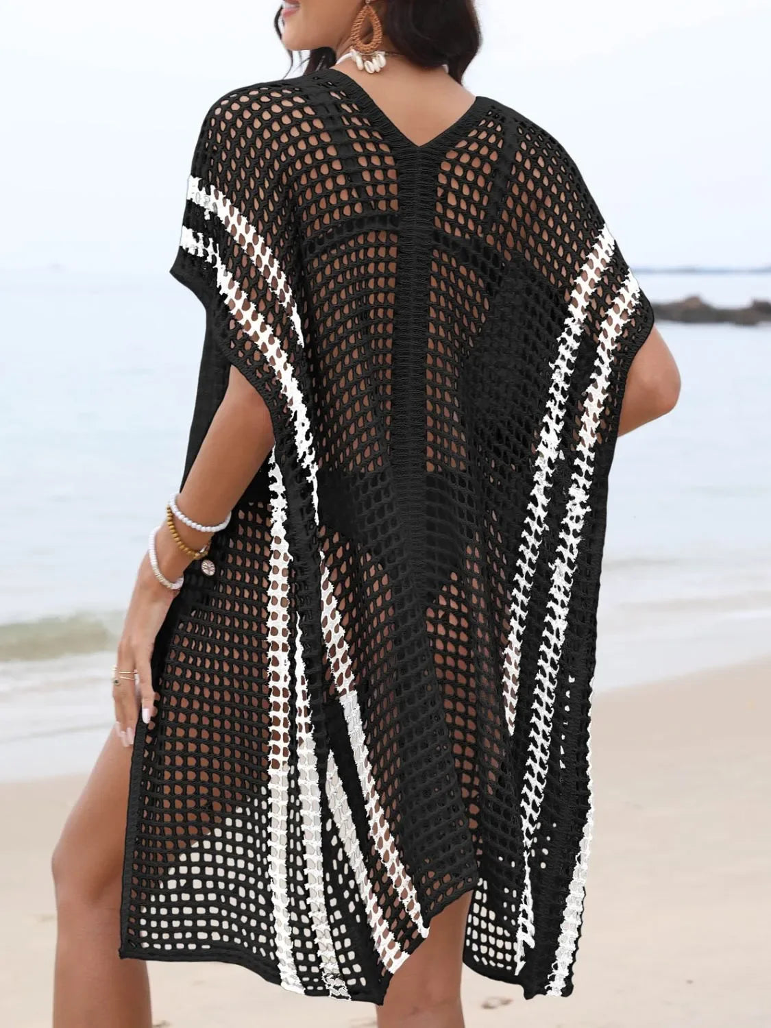 Open Front Contrast Openwork Cover-Up - tif-shop24.de