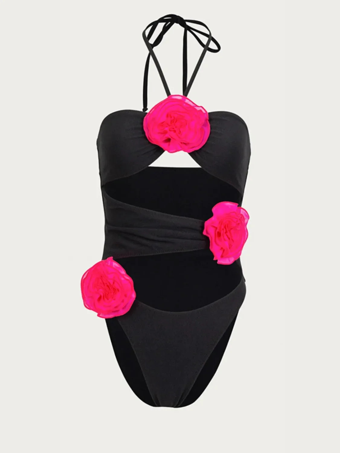 Flower Cutout Halter Neck One-Piece Swimwear - tif-shop24.de