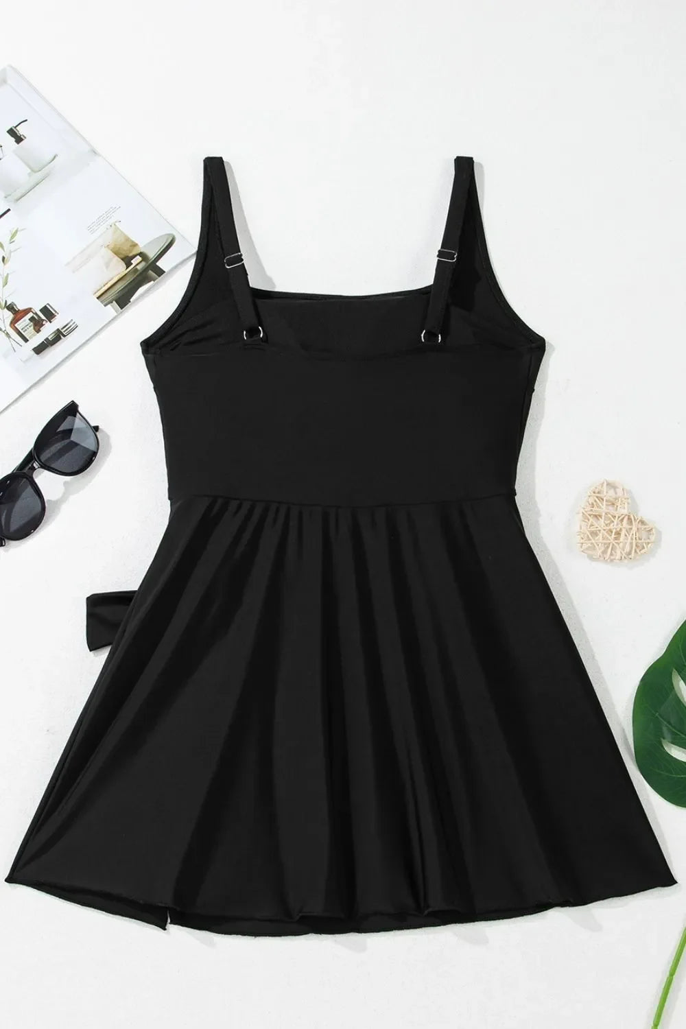 Side Tied Waist Square Neck Adjustable Straps A-line One Piece Swim Dress - tif-shop24.de