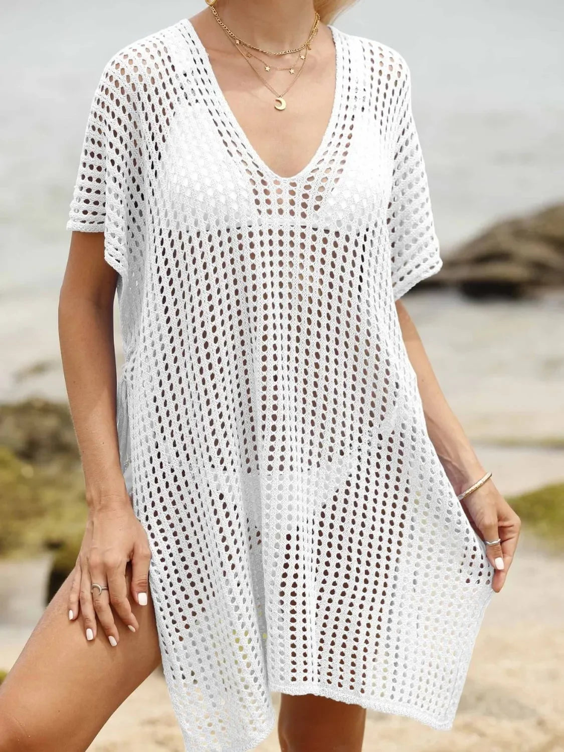 Side Tied V-Neck Cover-Up - tif-shop24.de