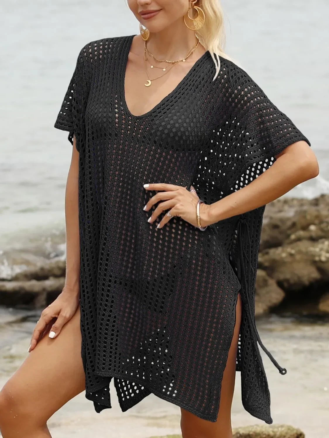 Side Tied V-Neck Cover-Up - tif-shop24.de