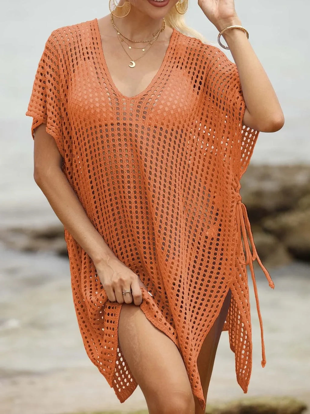 Side Tied V-Neck Cover-Up - tif-shop24.de