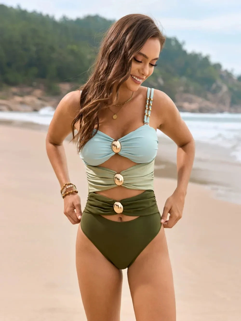 Color Block Sweetheart Neck One-Piece Swimwear - tif-shop24.de