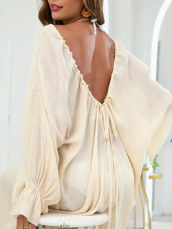 Backless Drawstring Back Flounce Sleeve Cover-Up - tif-shop24.de