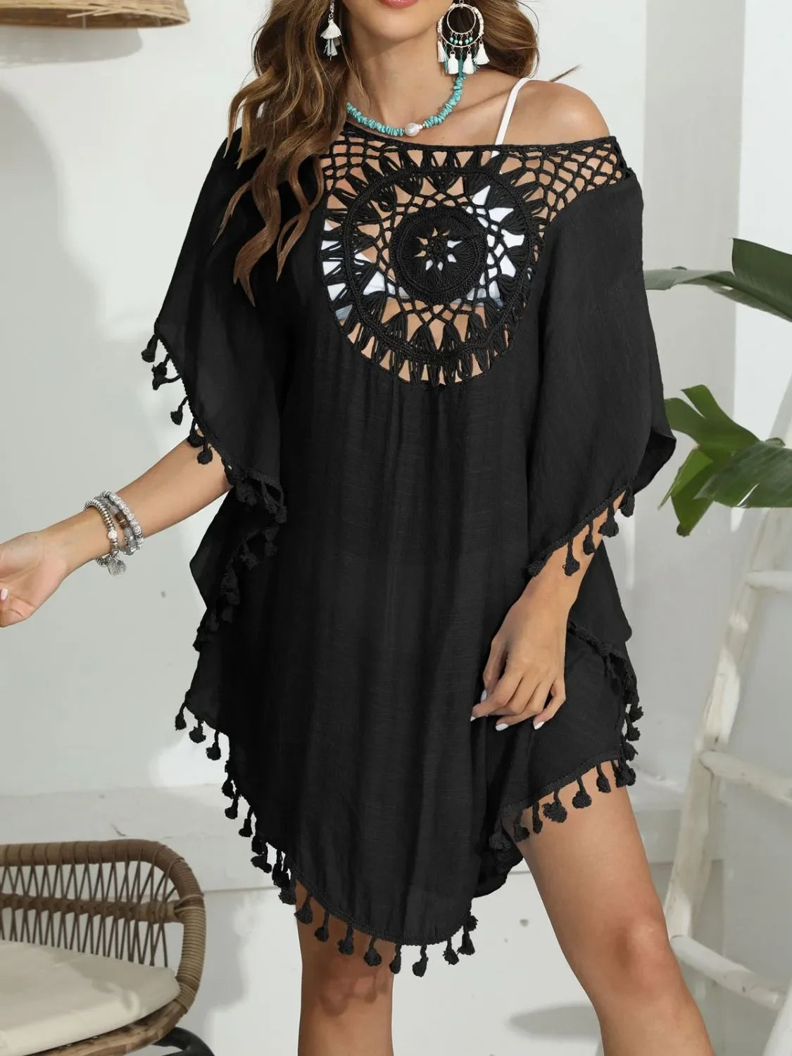 Tassel Crochet Round Neck Cover-Up - tif-shop24.de