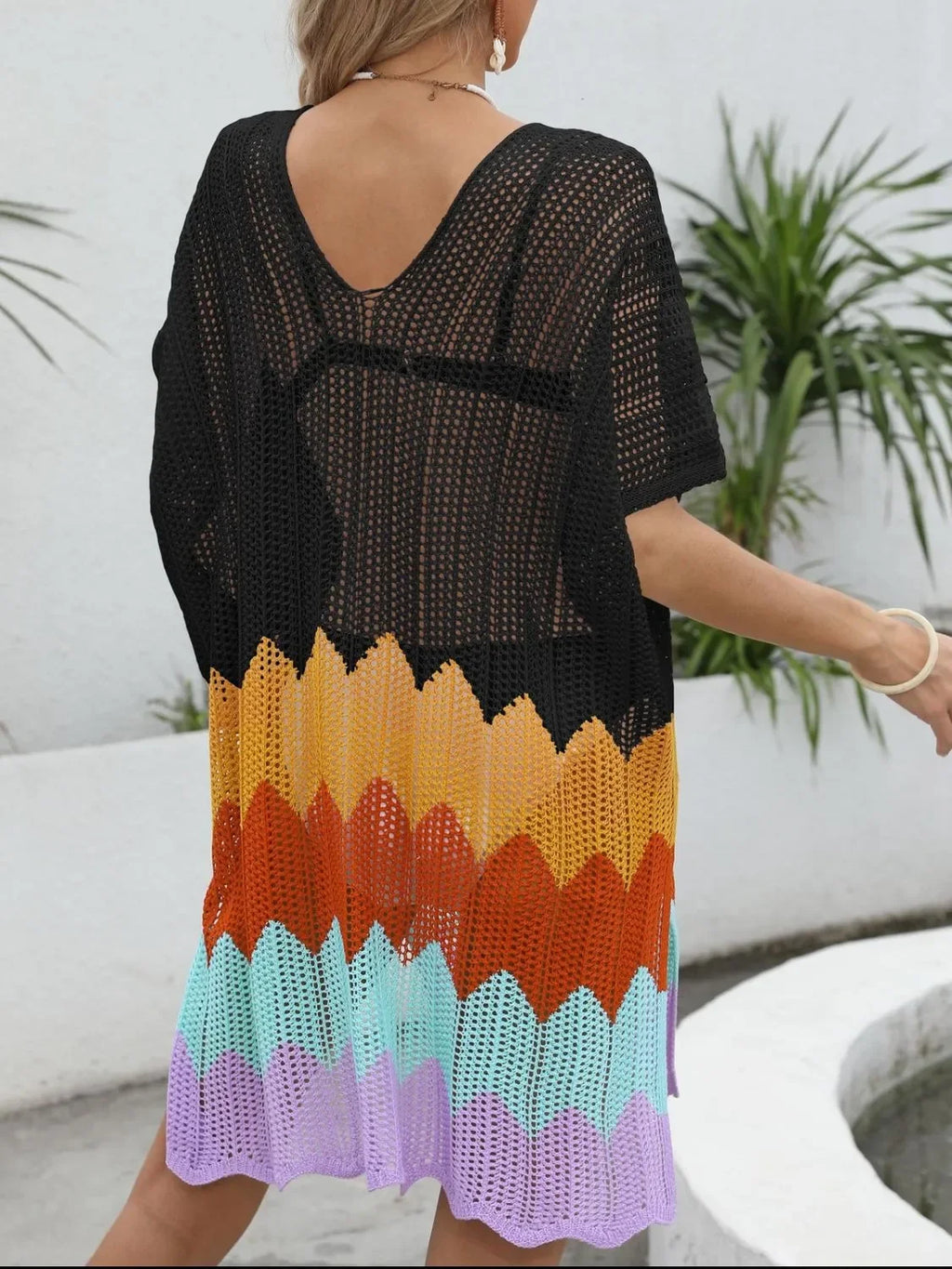 Openwork V-Neck Half Sleeve Cover-Up - tif-shop24.de