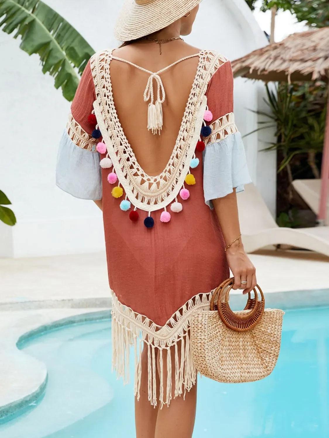 Backless Tassel Hem V-Neck Cover-Up - tif-shop24.de