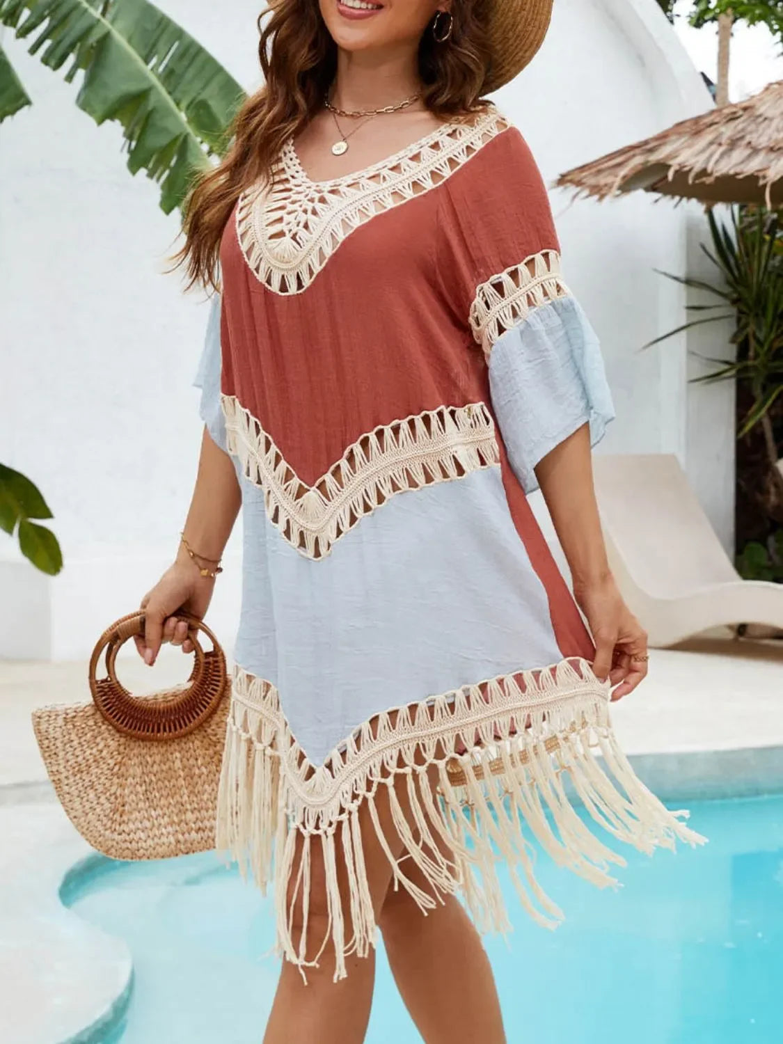 Backless Tassel Hem V-Neck Cover-Up - tif-shop24.de