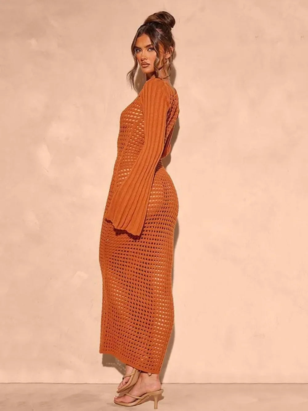 Openwork Square Neck Flare Sleeve Cover-Up Dress - tif-shop24.de