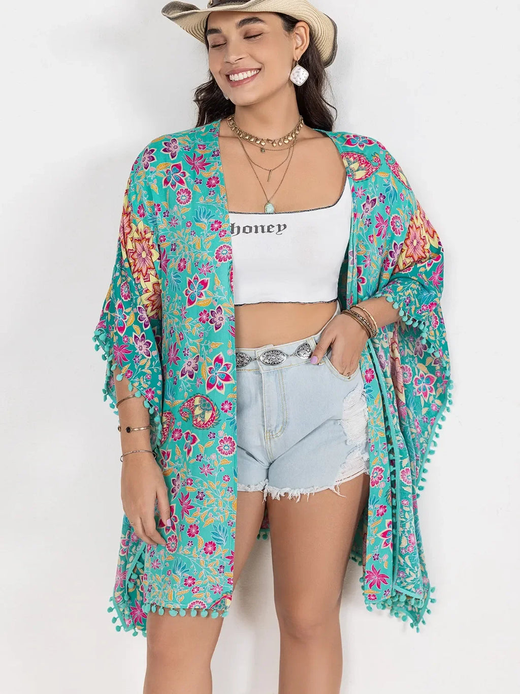 Plus Size Printed Open Front Cover-Up - tif-shop24.de