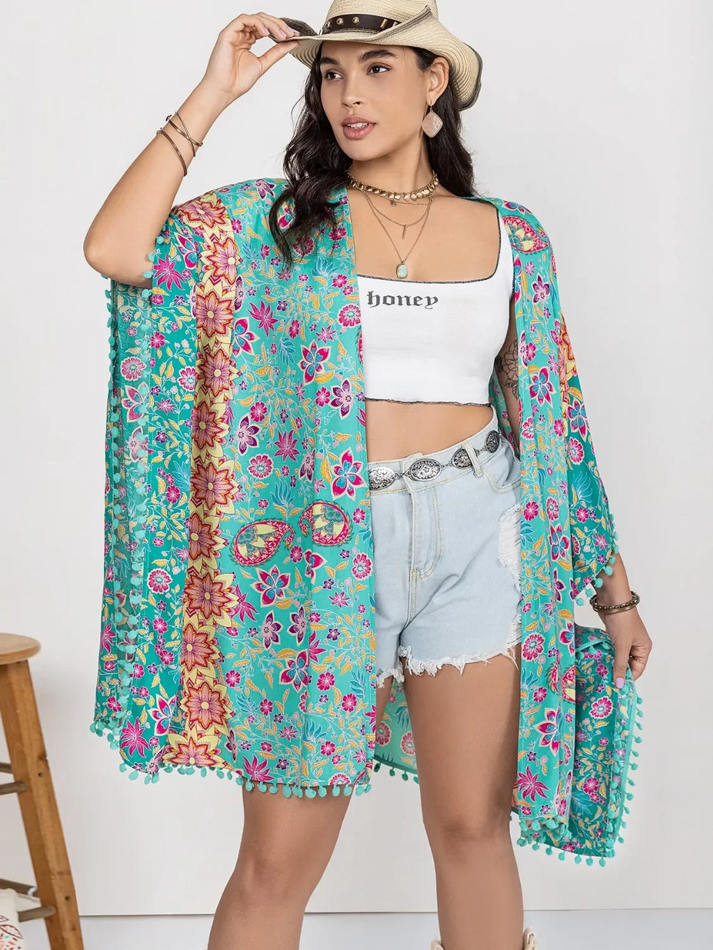 Plus Size Printed Open Front Cover-Up - tif-shop24.de