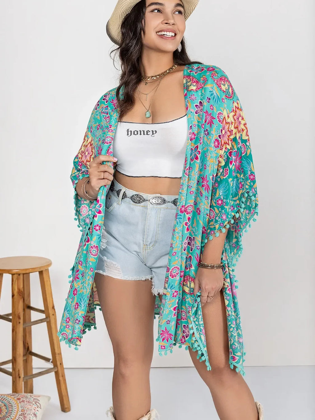 Plus Size Printed Open Front Cover-Up - tif-shop24.de