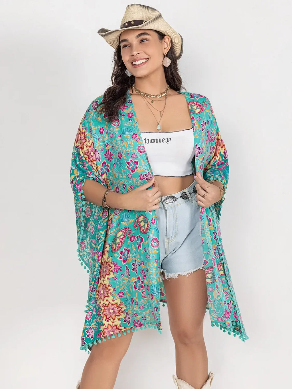 Plus Size Printed Open Front Cover-Up - tif-shop24.de
