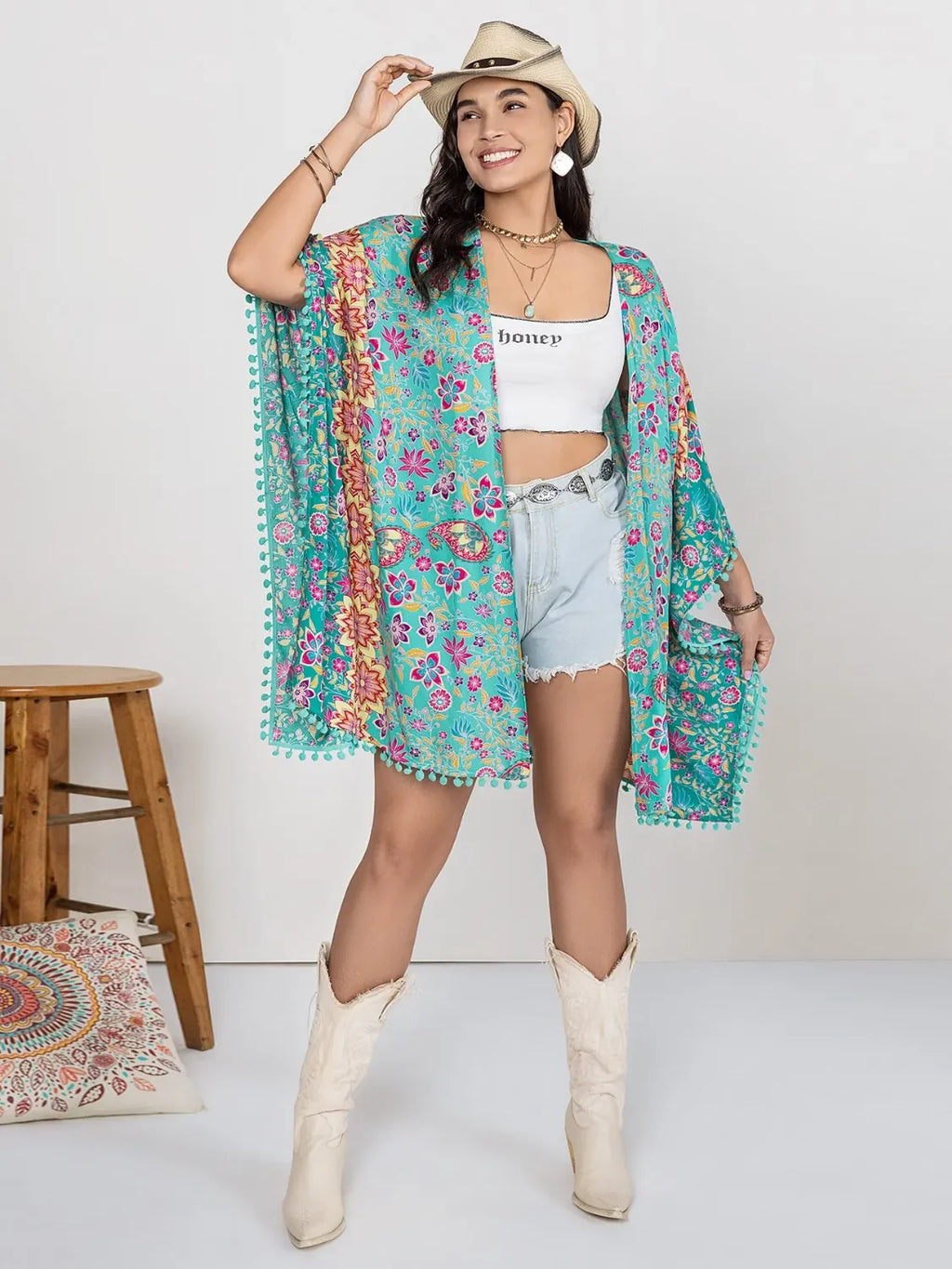 Plus Size Printed Open Front Cover-Up - tif-shop24.de