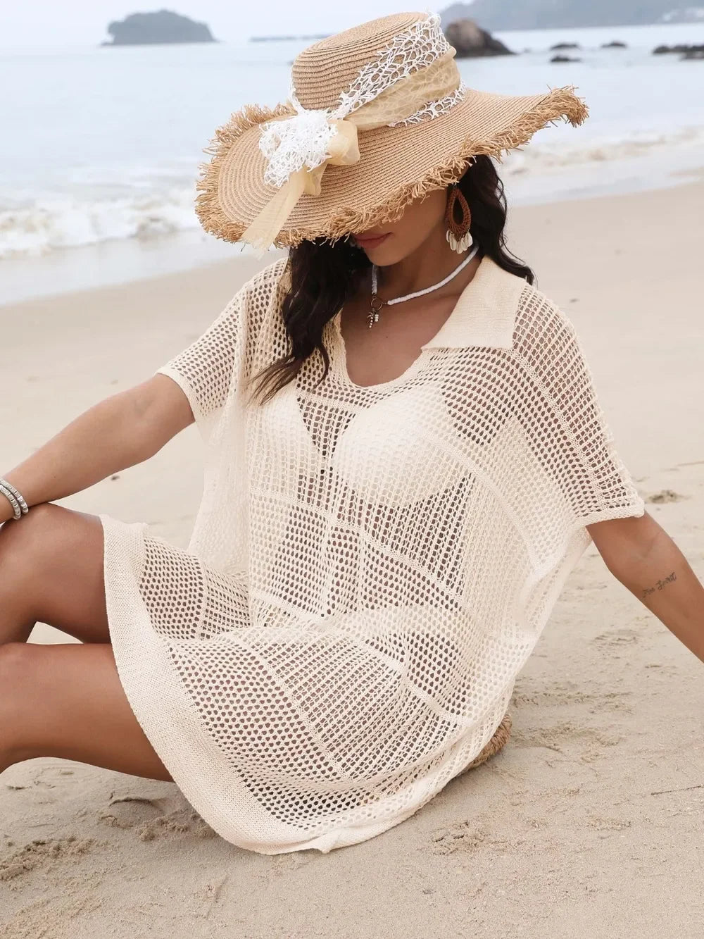 Hollow Out Collared Neck Cover-Up - tif-shop24.de