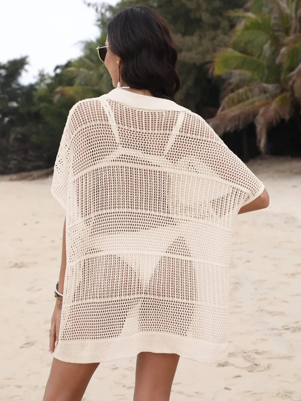 Hollow Out Collared Neck Cover-Up - tif-shop24.de