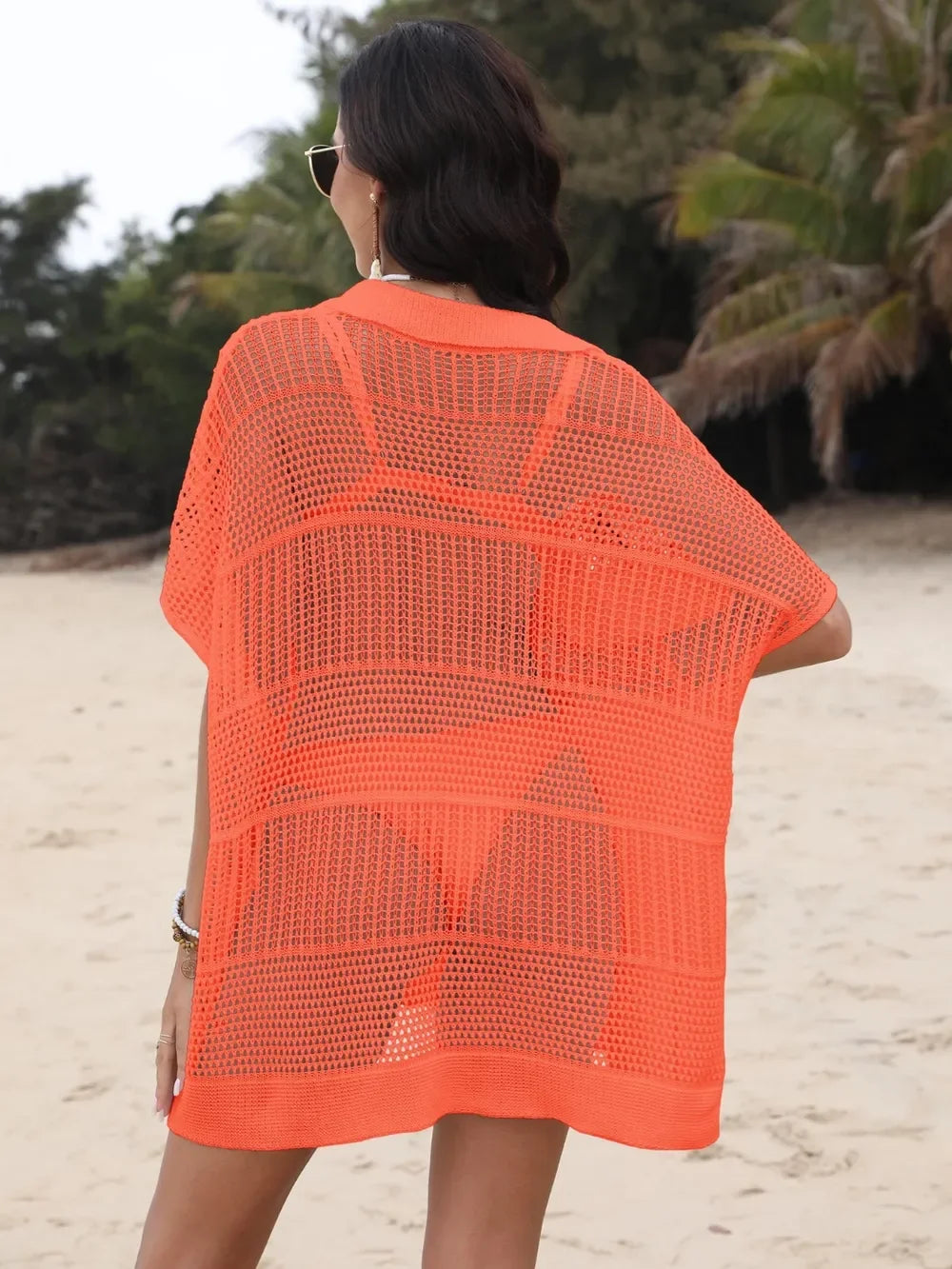 Hollow Out Collared Neck Cover-Up - tif-shop24.de