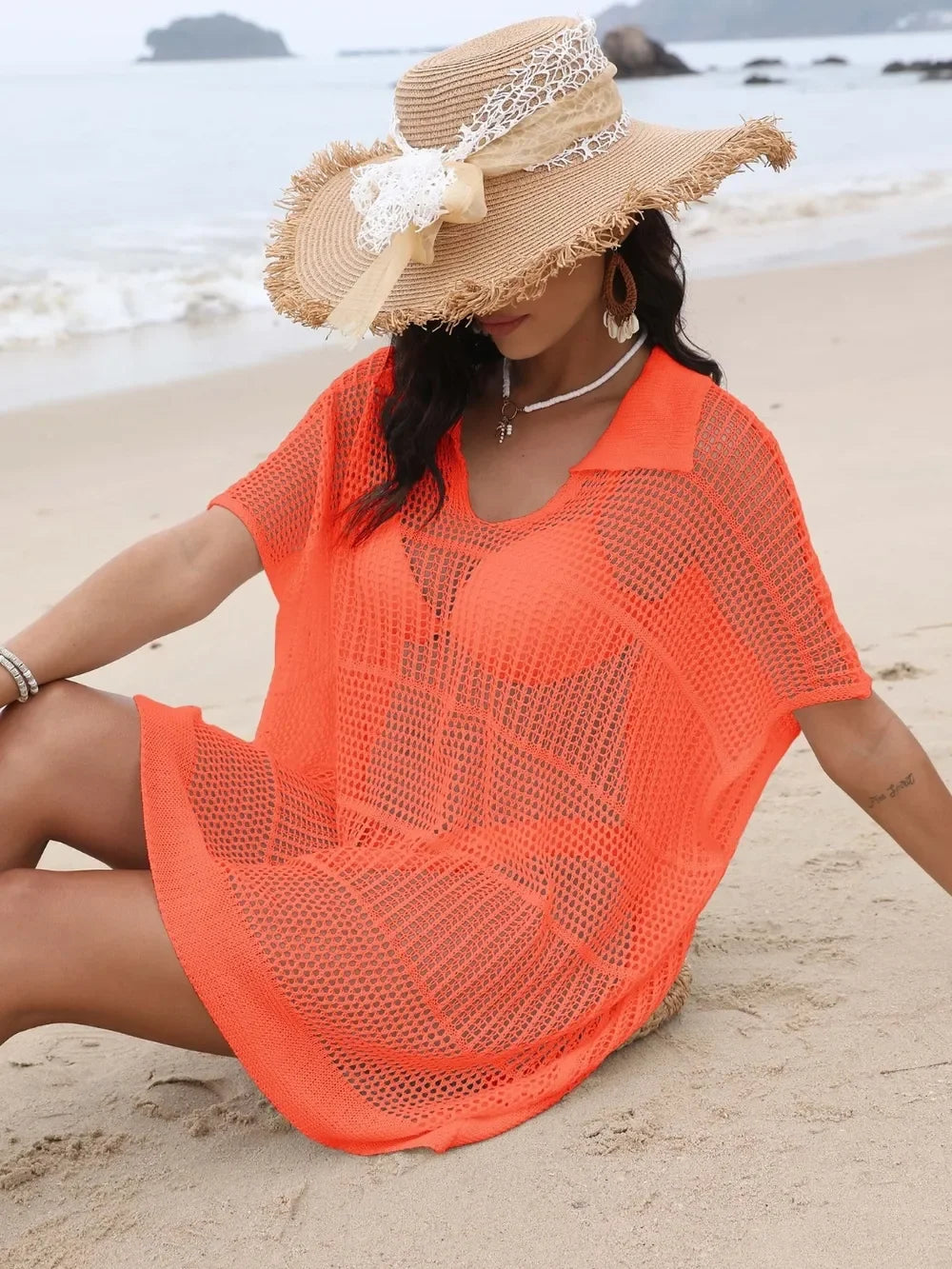 Hollow Out Collared Neck Cover-Up - tif-shop24.de