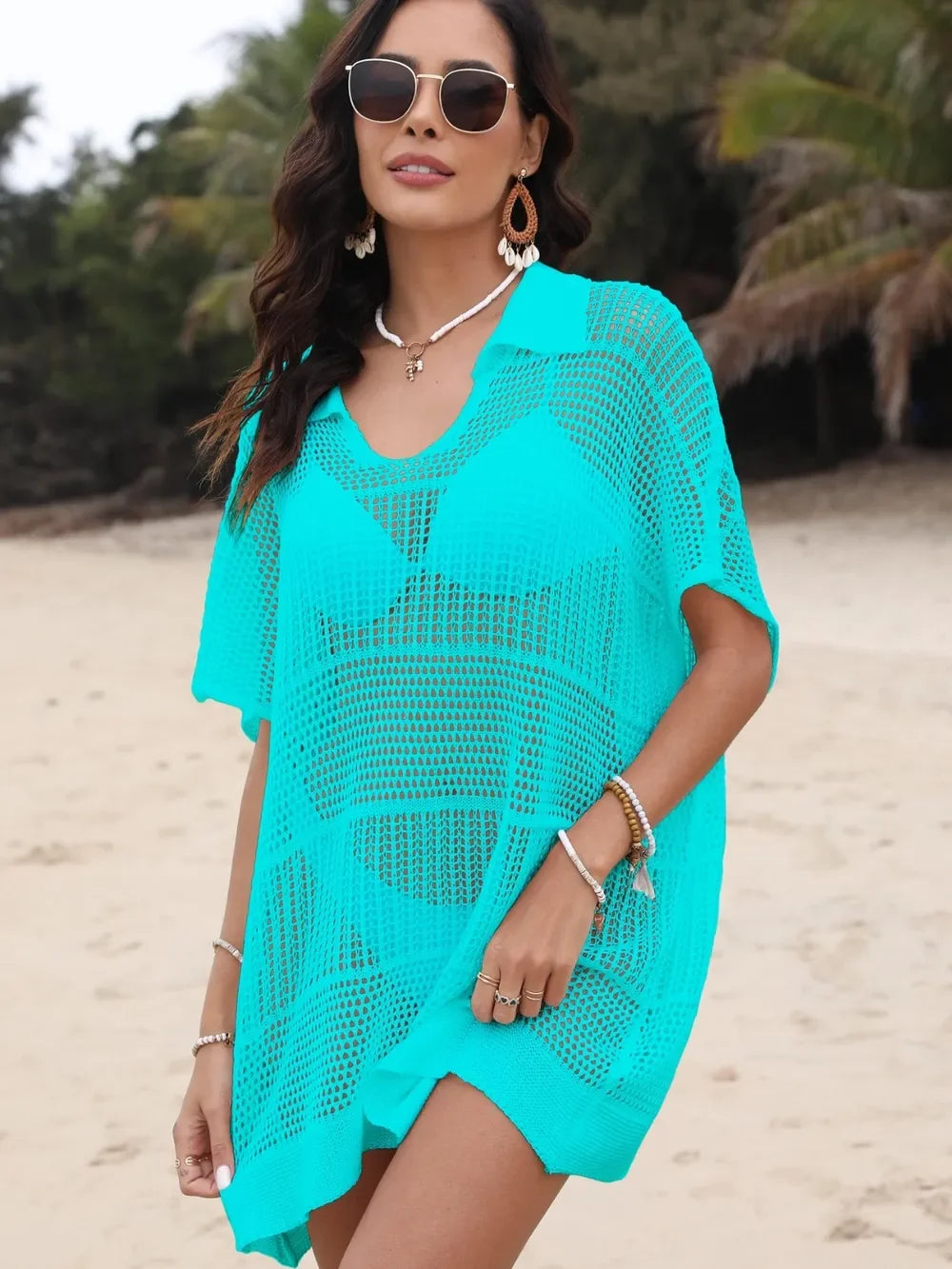 Hollow Out Collared Neck Cover-Up - tif-shop24.de