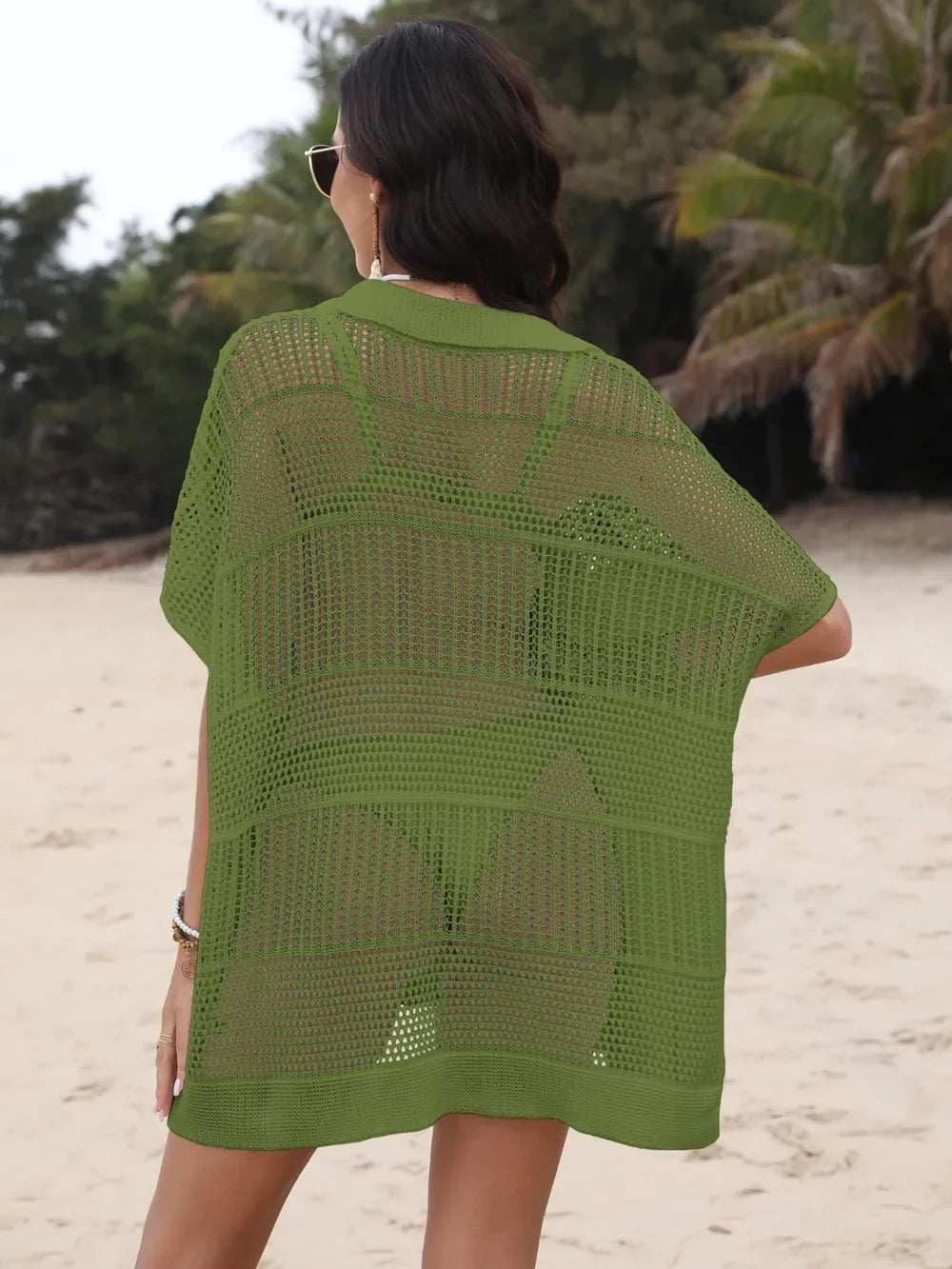 Hollow Out Collared Neck Cover-Up - tif-shop24.de