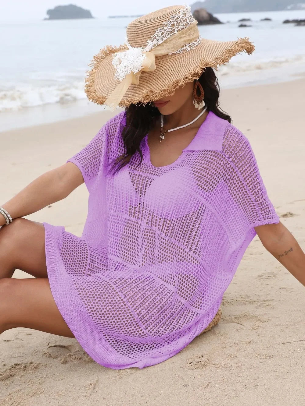 Hollow Out Collared Neck Cover-Up - tif-shop24.de